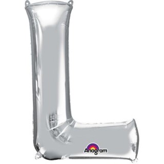 Palloncino lettera L tridimensionale  in foil colore argento misura 16 in/40 cm Anagram pz 1