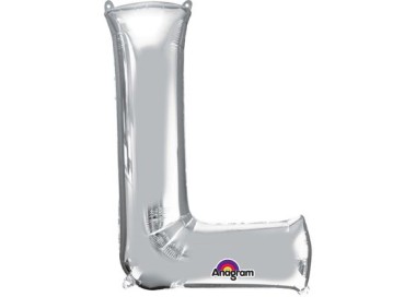Palloncino lettera L tridimensionale  in foil colore argento misura 16 in/40 cm Anagram pz 1