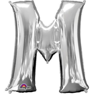Palloncino lettera M tridimensionale  in foil colore argento misura 16 in/40 cm Anagram pz 1