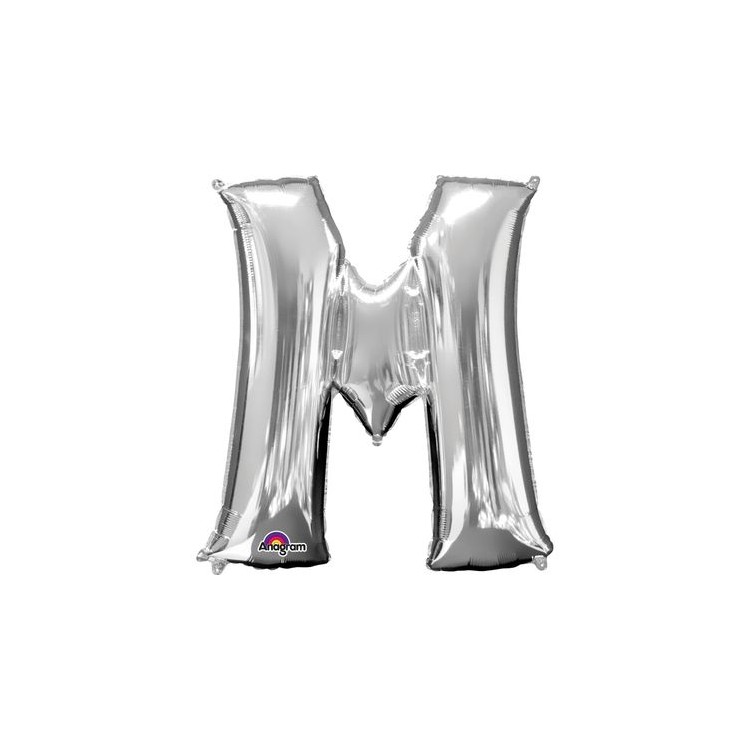 Palloncino lettera M tridimensionale  in foil colore argento misura 16 in/40 cm Anagram pz 1