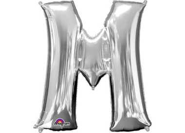 Palloncino lettera M tridimensionale  in foil colore argento misura 16 in/40 cm Anagram pz 1