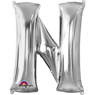 Palloncino lettera N tridimensionale  in foil colore argento misura 16 in/40 cm Anagram pz 1