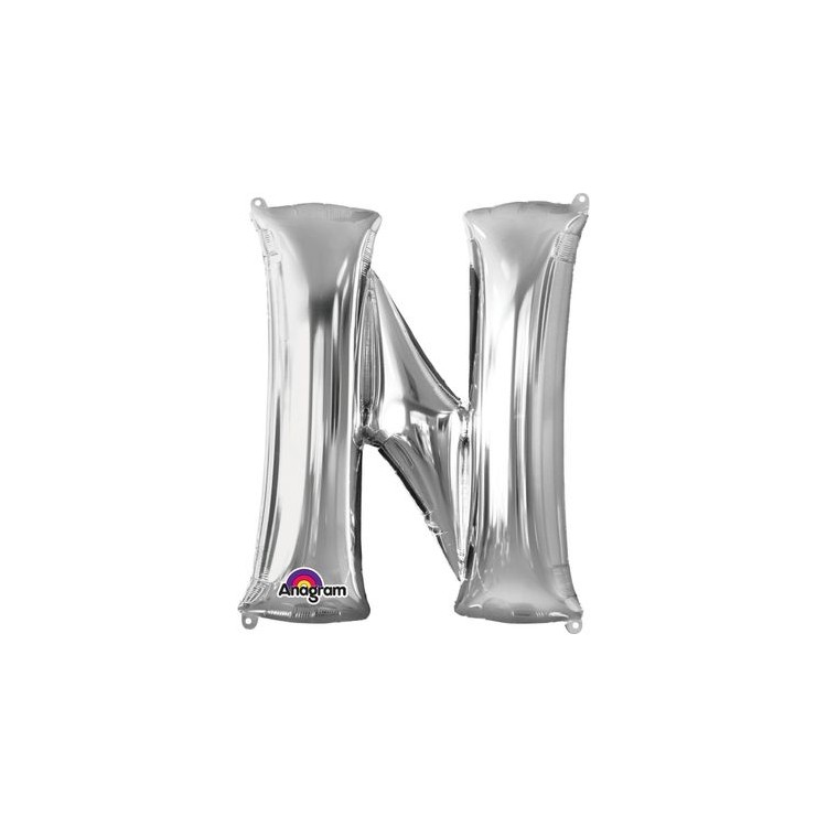 Palloncino lettera N tridimensionale  in foil colore argento misura 16 in/40 cm Anagram pz 1