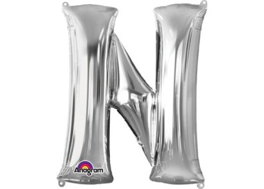 Palloncino lettera N tridimensionale  in foil colore argento misura 16 in/40 cm Anagram pz 1