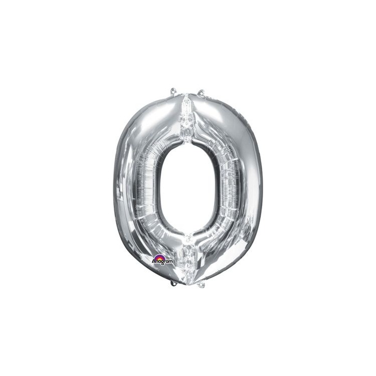 Palloncino lettera O tridimensionale  in foil colore argento misura 16 in/40 cm Anagram pz 1
