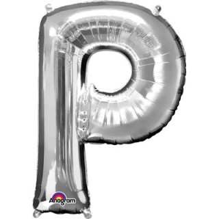 Palloncino lettera P tridimensionale  in foil colore argento misura 16 in/40 cm Anagram pz 1