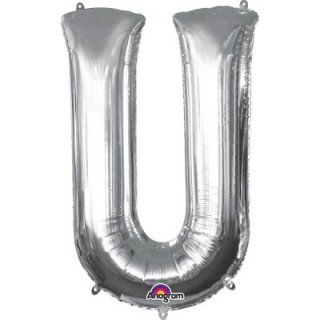 Palloncino lettera U tridimensionale  in foil colore argento misura 16 in/40 cm Anagram pz 1