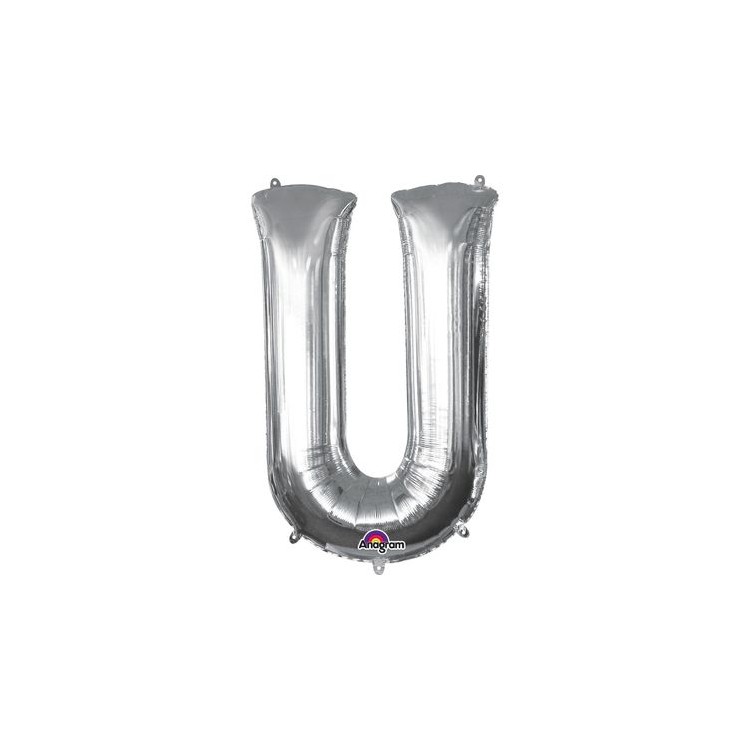 Palloncino lettera U tridimensionale  in foil colore argento misura 16 in/40 cm Anagram pz 1
