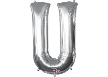 Palloncino lettera U tridimensionale  in foil colore argento misura 16 in/40 cm Anagram pz 1