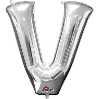 Palloncino lettera V tridimensionale  in foil colore argento misura 16 in/40 cm Anagram pz 1