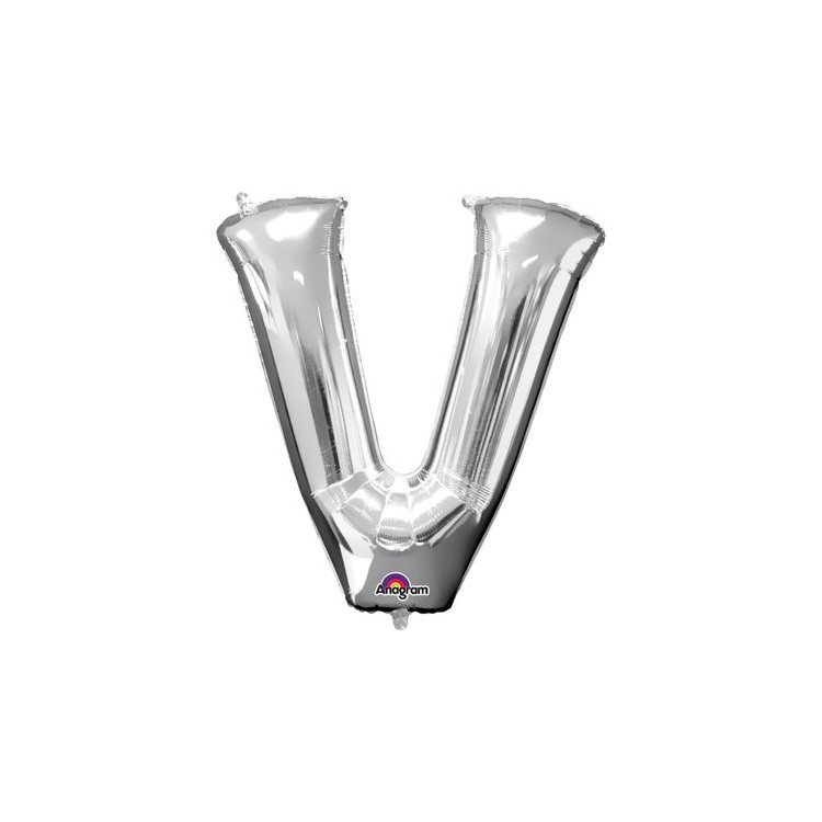 Palloncino lettera V tridimensionale  in foil colore argento misura 16 in/40 cm Anagram pz 1