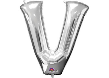Palloncino lettera V tridimensionale  in foil colore argento misura 16 in/40 cm Anagram pz 1