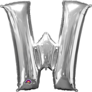 Palloncino lettera W tridimensionale  in foil colore argento misura 16 in/40 cm Anagram pz 1