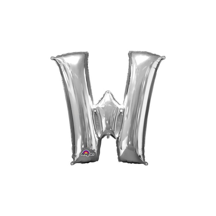 Palloncino lettera W tridimensionale  in foil colore argento misura 16 in/40 cm Anagram pz 1