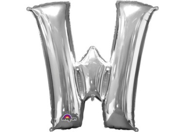 Palloncino lettera W tridimensionale  in foil colore argento misura 16 in/40 cm Anagram pz 1
