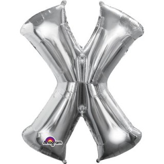 Palloncino lettera X tridimensionale  in foil colore argento misura 16 in/40 cm Anagram pz 1