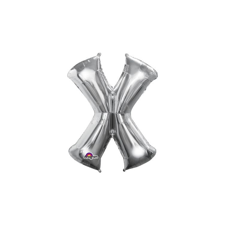 Palloncino lettera X tridimensionale  in foil colore argento misura 16 in/40 cm Anagram pz 1