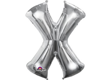 Palloncino lettera X tridimensionale  in foil colore argento misura 16 in/40 cm Anagram pz 1