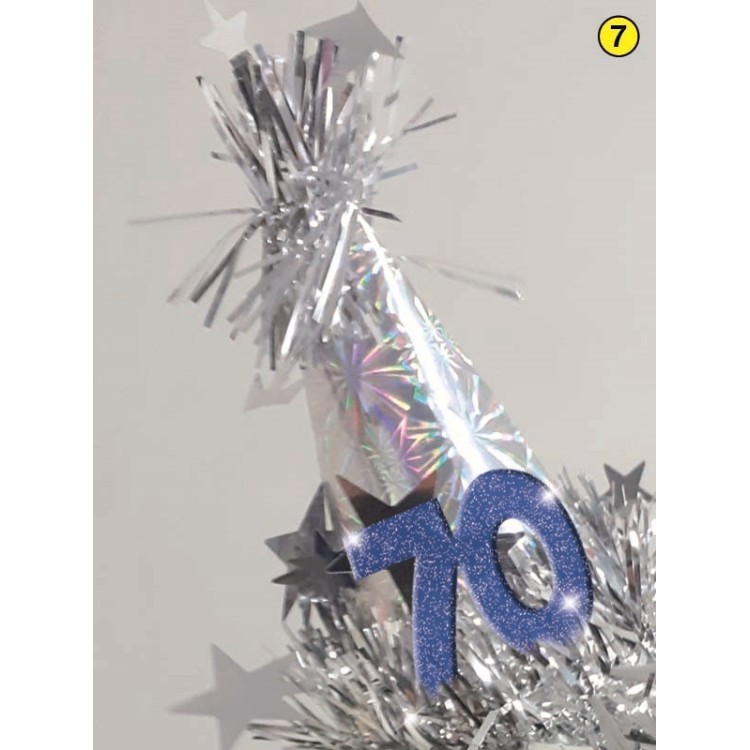  Cerchietto cappellino  Compleanno 70 anni  - 1 pezzo -  color argento e blu/oro o rosso