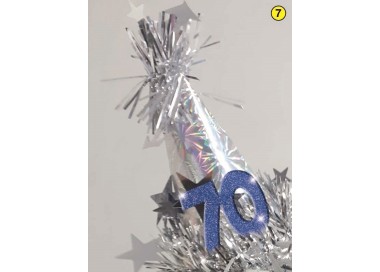  Cerchietto cappellino  Compleanno 70 anni  - 1 pezzo -  color argento e blu/oro o rosso