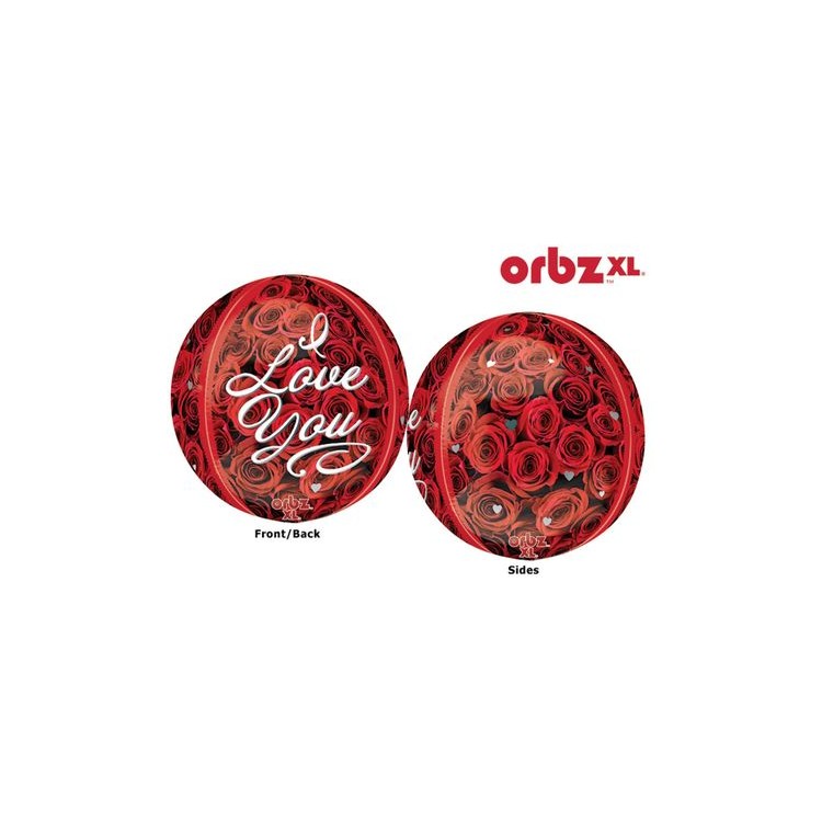Palloncino Love Rose Rosse "I Love You" - Sfera Orbz XL - Anagram - 38 cm x 40 cm - 1 pz