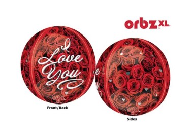 Palloncino Love Rose Rosse "I Love You" - Sfera Orbz XL - Anagram - 38 cm x 40 cm - 1 pz