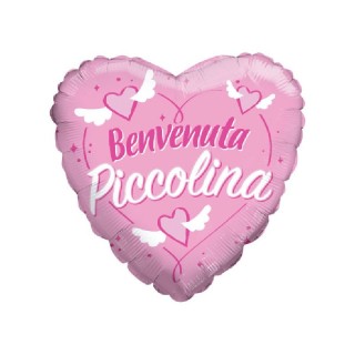 Palloncino Nascita a Cuore  rosa con scritta " BENVENUTA PICCOLINA " 46 cm - 1 pz