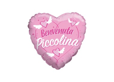 Palloncino Nascita a Cuore  rosa con scritta " BENVENUTA PICCOLINA " 46 cm - 1 pz