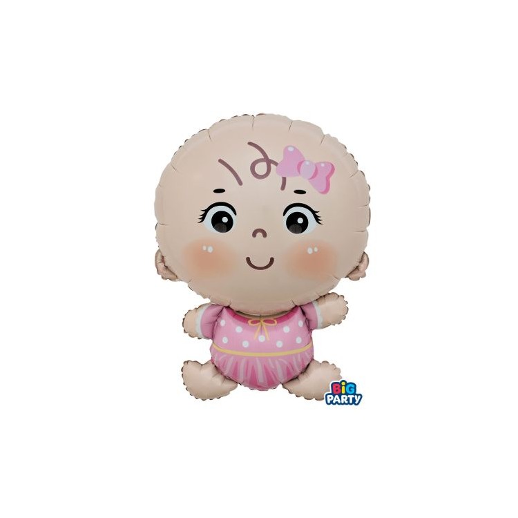 Palloncino Nascita BIMBA  a forma di BIMBA rosa - 49 x 69,5 cm - 1 pezzo