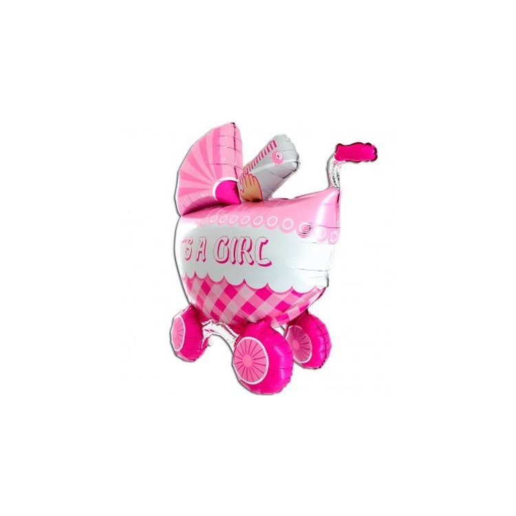 Palloncino Nascita Bimba CULLA - CARROZZINA Rosa con scritta "It's a Girl!" (3-4 D) -Grabo- 107 cm - 1 pezzo