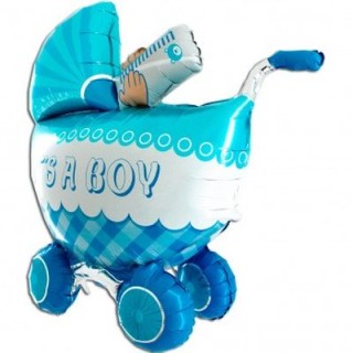 Palloncino Nascita Bimbo CULLA - CARROZZINA celeste  con scritta "It's a Boy !" (3-4 D) -Grabo- 107 cm - 1 pezzo