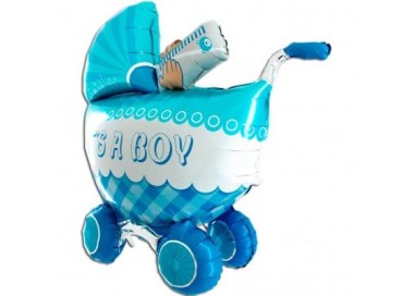 Palloncino Nascita Bimbo CULLA - CARROZZINA celeste  con scritta "It's a Boy !" (3-4 D) -Grabo- 107 cm - 1 pezzo