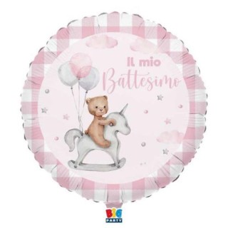 Palloncino Nascita Tondo   rosa con scritta " Battesimo" 46 cm - 1 pz
