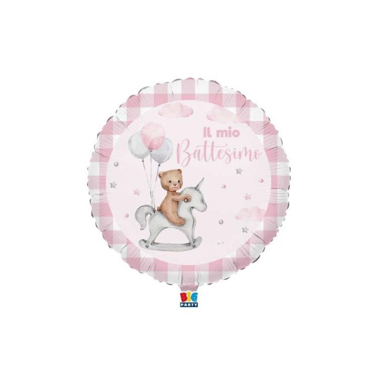 Palloncino Nascita Tondo   rosa con scritta " Battesimo" 46 cm - 1 pz
