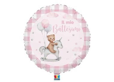 Palloncino Nascita Tondo   rosa con scritta " Battesimo" 46 cm - 1 pz