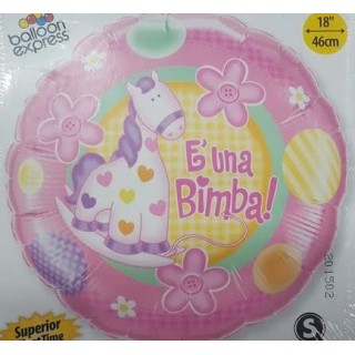Palloncino Nascita Tondo "E' una Bimba  " - Qualatex - 46 cm - 1 pz