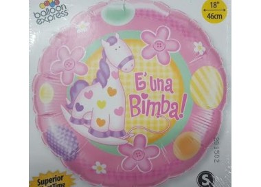 Palloncino Nascita Tondo "E' una Bimba  " - Qualatex - 46 cm - 1 pz