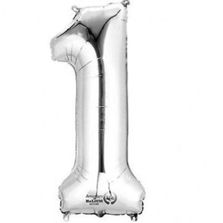 Palloncino numero 1 tridimensionale  in foil colore argento misura 25 x 35 cm Anagram pz 1