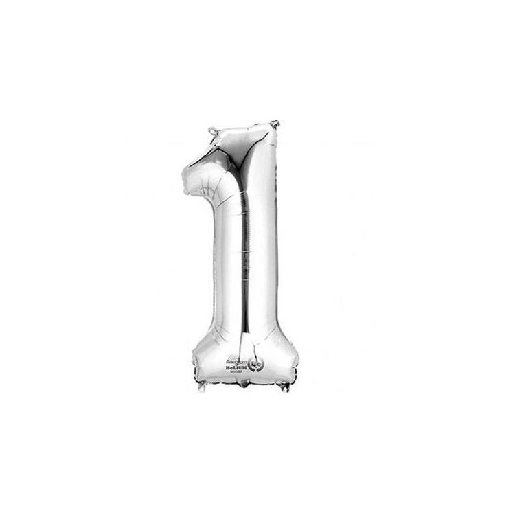 Palloncino numero 1 tridimensionale  in foil colore argento misura 25 x 35 cm Anagram pz 1