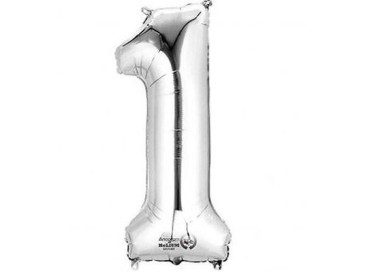 Palloncino numero 1 tridimensionale  in foil colore argento misura 25 x 35 cm Anagram pz 1