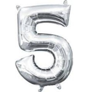 Palloncino numero 5 tridimensionale  in foil colore argento misura 25 x 35 cm Anagram pz 1