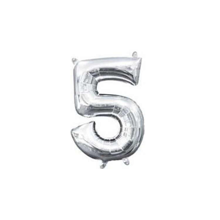 Palloncino numero 5 tridimensionale  in foil colore argento misura 25 x 35 cm Anagram pz 1