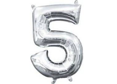 Palloncino numero 5 tridimensionale  in foil colore argento misura 25 x 35 cm Anagram pz 1