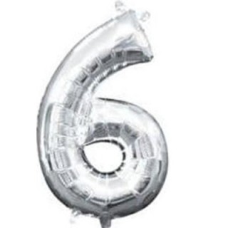 Palloncino numero 6 tridimensionale  in foil colore argento misura 25 x 35 cm Anagram pz 1