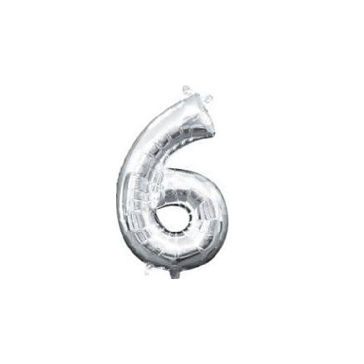 Palloncino numero 6 tridimensionale  in foil colore argento misura 25 x 35 cm Anagram pz 1