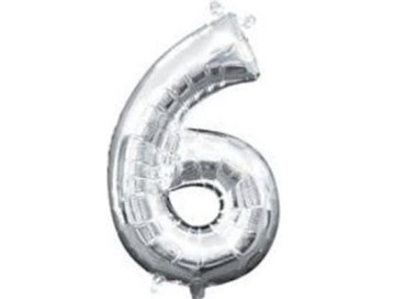 Palloncino numero 6 tridimensionale  in foil colore argento misura 25 x 35 cm Anagram pz 1
