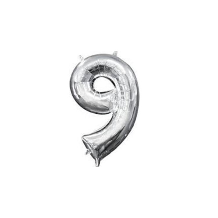 Palloncino numero 9 tridimensionale  in foil colore argento misura 25 x 35 cm Anagram pz 1
