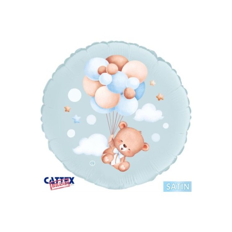 Palloncino ORSETTO CELESTE  CON PALLONCINI  - CATTEX - 46 cm  - 1 pz