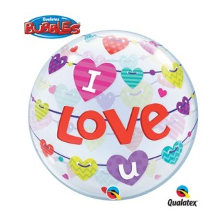 Palloncino scritta e cuori (  Love You !) BUBBLES Qualatex - 22"/ 56 cm - 1 pz