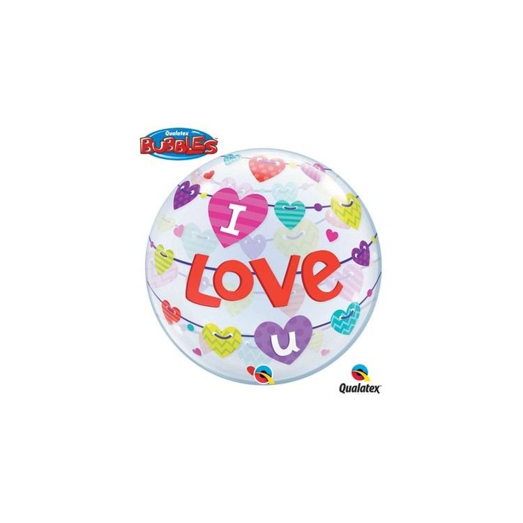 Palloncino scritta e cuori (  Love You !) BUBBLES Qualatex - 22"/ 56 cm - 1 pz